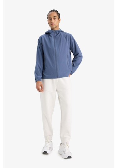 Defacto Defactofit Su İtici Regular Fit Kapüşonlu Fermuarlı İpek Kumaş Yağmurluk E9218ax25auın113 İndigo