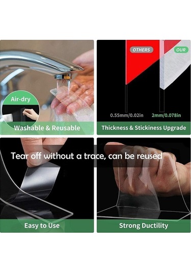 Pazly Çift Taraflı Akrilik Jel Bant 2mmx3cmx500cm - Dayanıklı Ve Şeffaf Yapıştırıcı Band