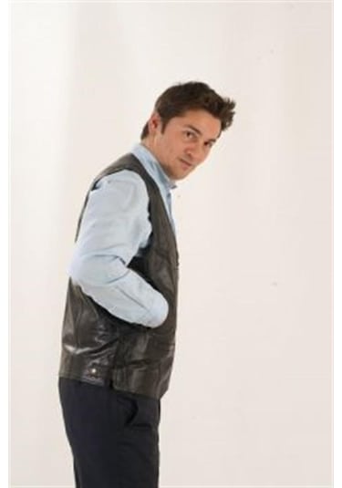 Hakiki Deri Siyah Kevin Fermuarlı Erkek Deri Yelek Kahverengi