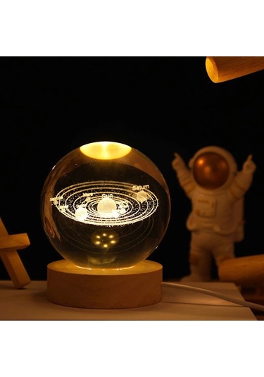 Gezegenler Temalı Ahşap Altlıklı Işıklı Cam Küre Diğer