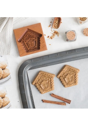 Kangvka Ahşap Zencefilli Bisküvi Kalıbı - 10x10 Cm Kayın Ağacı, Detaylı Desen, Hamur Tutmayan Tabaka, Noel Hediyesi Ahşap