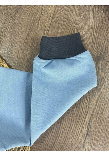 Teddy Ayıcık Baskılı Kapüşonlu Renkli Kol Detaylı Erkek Bebek Takım Koyu Füme