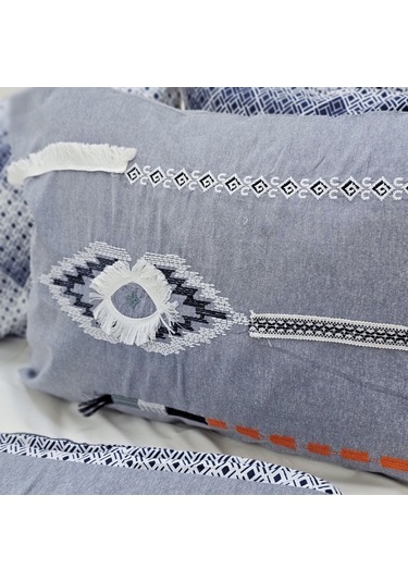 Yatak Örtüsü Seti & Nakışlı Nevresim Takımı Mavi 9 Parça Mavi