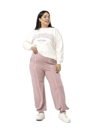 Büyük Beden İki İplik Pudra Eşofman Takımı-pudra Pudra