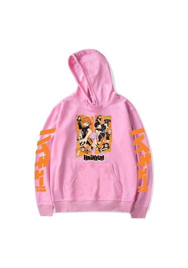 Pembe Anime Haikyuu Hoodies Tişörtü Erkek/kadın Karasuno Fly Yüksek Grafik Streetweed Kazak Kış Sıcak Unisex Anime Tişörtü Pembe