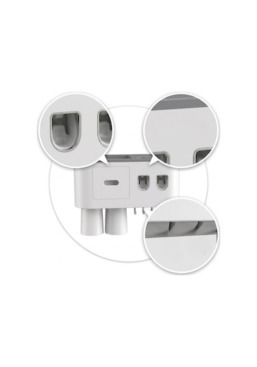 Çift Dispenserli Diş Macunu Sıkacağı 6 Fırçalık Bardaklı Banyo Organizer Renkli