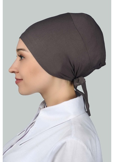 Altobeh Kadın Pratik Dikişsiz Bağcıklı Kaymayan Tesettür Penye Bone - Koyu Vizon