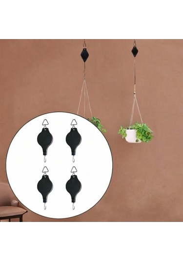 Pazly Suntek Siyah Makaralı Çiçek Askılı 4 Adet Bitki Sepeti Qn