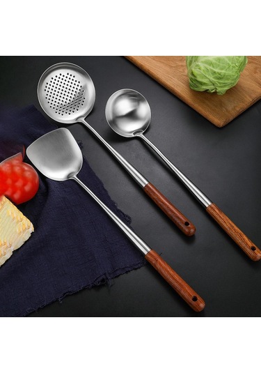Homyl Paslanmaz Çelik Wok Spatula Kepçe Skimmer Alet Seti Gümüş GÜmüş