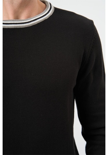 Siyah Uzun Kol Düz Örme Bisiklet Yaka Classic Slim Fit Triko 1012245108 Siyah