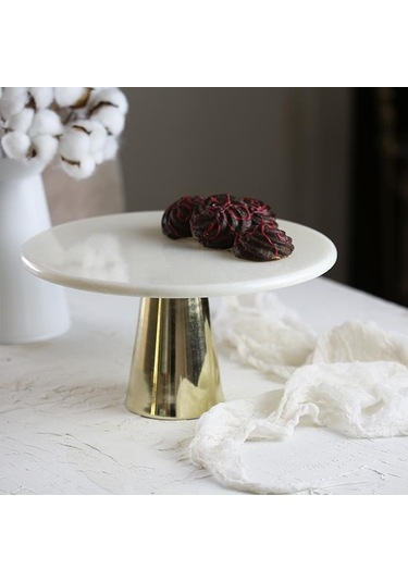 Akayev Mermer 28 Cm Altın Konik Ayak Beyaz Sunumluk