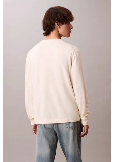 Calvin Klein Jeans Uzun Kollu Renk Bloklu Grafik Pamuklu Beyaz Erkek Kazak Lv04rc303g-yas Beyaz