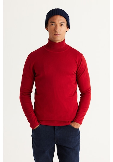AC&Co / Altınyıldız Classics Erkek Kırmızı Standart Fit Normal Kesim Tam Balıkçı Yaka Pamuklu Triko 4A4923100007KMZM Kırmızı