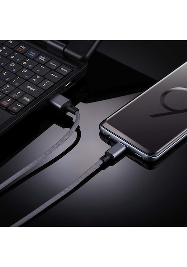 1m 2a Çıkış Usb To Usb-c / Type-c Nylon Dokulu Biçim Veri Senkronizasyon Şarj Kablosu Gri