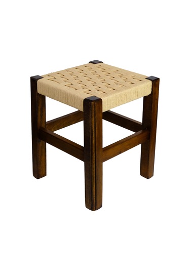 El Yapımı Ahşap Örmeli Hasır Tabure 35 Cm Şık Ve Zarif Tasarım Ceviz