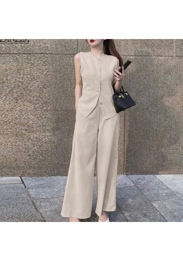 Zanzea Yaz Kıyafetleri Bayan Üstleri Ve Geniş Bacak Pantolon Rahat İki Parçalı Takım Elbise Seti Pembe Zanzea Yaz Kıyafetleri Bayan Üstleri Ve Geniş Bacak Pantolon Rahat İki Parçalı Takım Elbise Seti Pembe