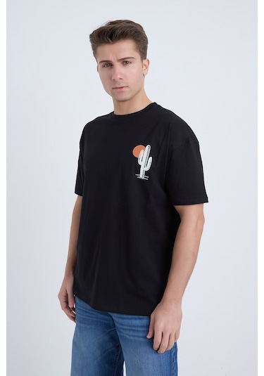 Velvoria Unisex Oversize Siyah Cactus T-shirt
