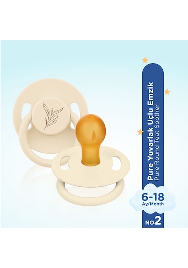Wee Baby Pure Yuvarlak Uçlu Kauçuk Emzik No:2 Krem 6-18 Ay