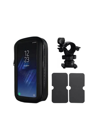 Samdoo Bisiklet İçin Su Geçirmez Telefon Kılıfı Ve 360 Dönen Tutucu - 6.3 İnç Telefonlar İçin Siyah Paket Kılıf + Tutucu + Renkli Kutu Siyah