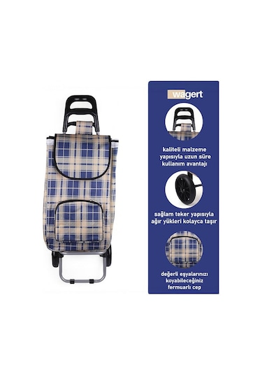 Su Geçirmez Çantalı Katlanabilir Alüminyum Pazar Arabası Mavi