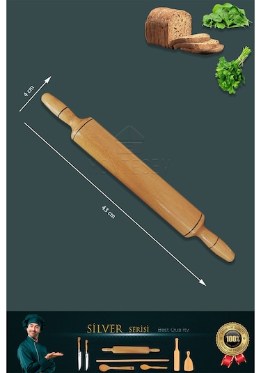Silver Serisi Ahşap Hamur Açma Oklava Merdane Lazbisa Bıçak 8 Li