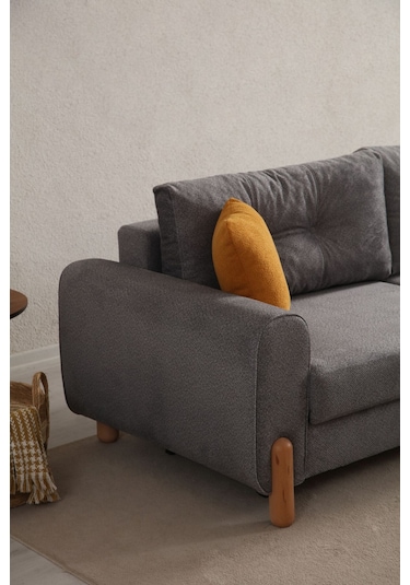 Rivaldu Köşe Takımı & Mekanizmalı Köşe Koltuk - Antrasit Keten Kumaş