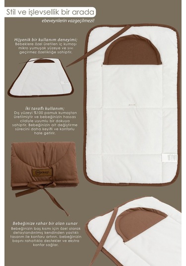 Mordesign Bebek Çanta Alt Açma Minderi, Alt Değiştirme Pedi, Taşınabilir Bakım Örtüsü,morremix Seri,kahverengi