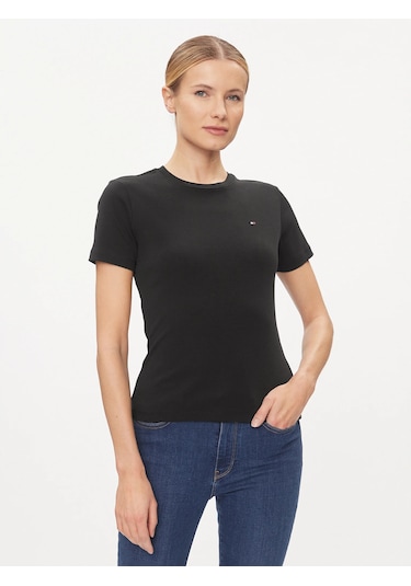 Tommy Hilfiger Logo Nakışlı Kadın T-shirt Siyah