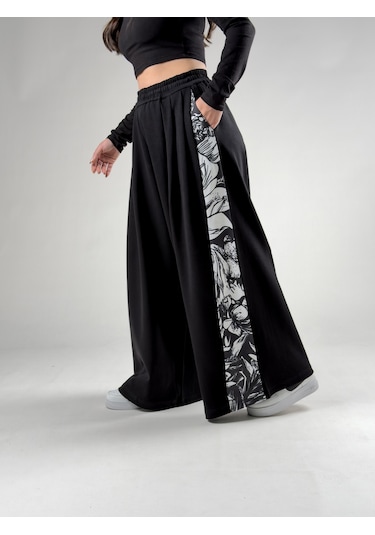 Cocopelli Desenli Siyah Oversize Kadın Samurai Pantolon Coc2775 Siyah