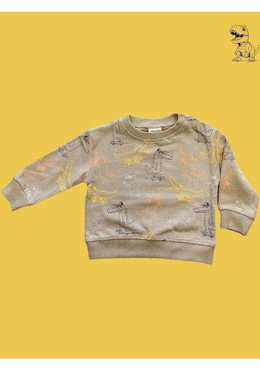 Cantoy Erkek Bebek Dinazor Desenli Sweatshirt-15354 Kahverengi