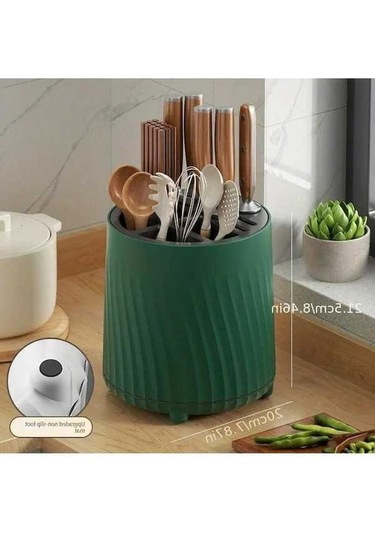 Pazly Yeşil Döner Bıçak Tutucu, Kaşık, Yemek Çubukları, Çatal, Drenaj Rafı, Sepet, Çok Fonksiyonlu Masaüstü Depolama, Mutfak Malzemeleri Yeşil