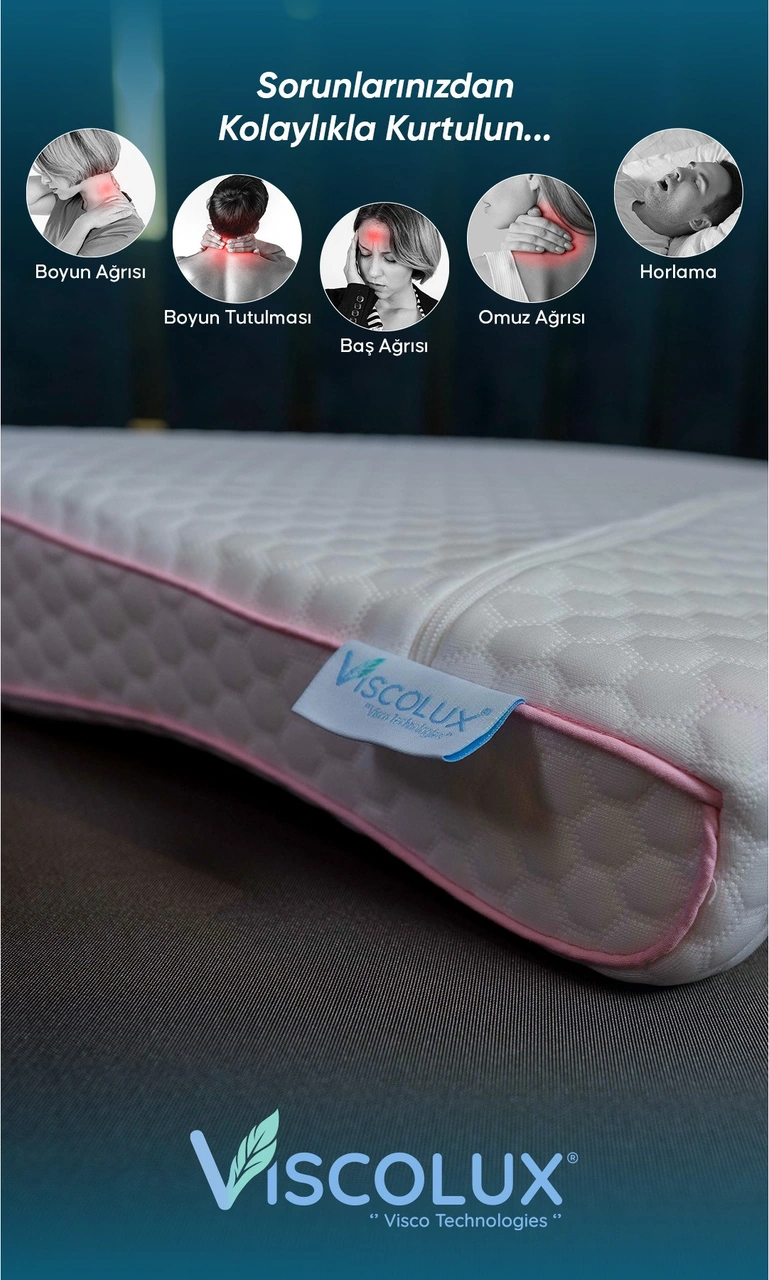 Mega Boy Ortopedik Yastık - Boyun Destekli Visco Yastık 60x40x11/8 Pembe