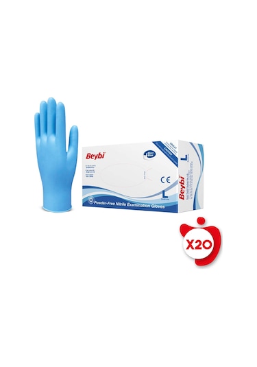 Beybi Pudrasız Nitril Muayene Eldiveni L Beden Mavi 100'lü 20 Paket