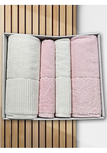 Sevgi Hamam Takımı 4 Parça Krem - Pudra Çok Renkli