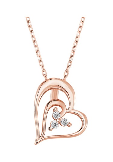 Rose Gümüş Üç Taş Anne Kalbi Kolye G903Klr3 Altınsepeti