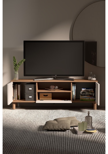 Bohem Tv Ünitesi 150 Cm Çizgili Kapak Kahverengi