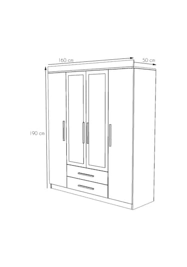 Metalia Gm815 Nisa Delüx 4 Kapı 2 Çekmeceli Aynalı Gardrop Ceviz-Antrasit