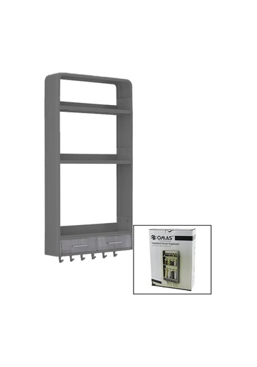 Gri Yapışkanlı Duvar Organizeri Plastik 3 Raf 14cm-19cm-30cm - 2 Çekmece 40cm - 6 Askı 19 Parça 4741 Ahşap - Ahşap