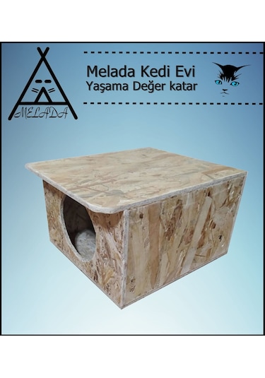 Melada Kedi Evi Dış Ortam Uygun Ahşap Kedi Evi Osb 35x33x23 Cm