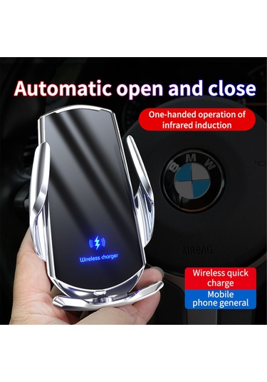 Yifomall Araç İçin 15w Kablosuz Şarjlı Akıllı Sensörlü Telefon Tutucu - Otomatik Açılma-kapama, 360 Döner, Gümüş GÜMÜŞ