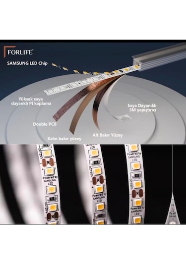 Forlife Samsung Çipli 120 Ledli 12 Volt İç Mekan Şerit Led 10 Metre Paket + Beyaz Işık