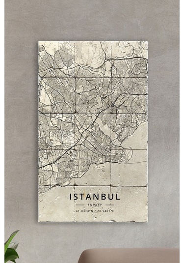 Doğal Taş Tablo - Istanbul Haritası - Duvar Dekoru 30x50cm