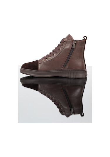 Konfores 1352 Anatomik Tabanlı Hakiki Deri Fermuarlı Erkek Spor B Kahverengi