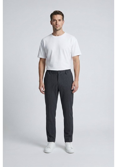Giotelli Erkek Siyah Normal Kesim Regular Fit Dokuma Normal Bel Duble Paça Pantolon