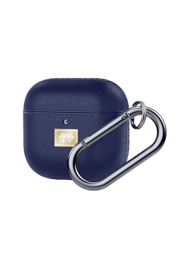 Airpods 4 Uyumlu Kılıf Deri Görünümlü Askı Aparatlı Wlons Kulaklık Kılıfı Lacivert