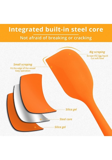 2li Turuncu Silikon Kaşık Spatula Yanmaz Yapışmaz Çizmez 27cm