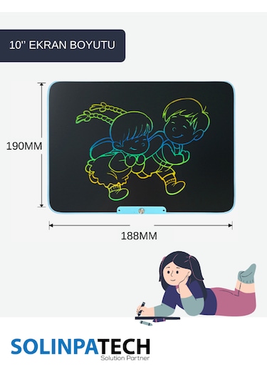 Solinpatech 10'' Şarj Edilebilir Dijital Yazı Çizim Tableti Mavi (Dijital Kalemli ve USB Kablolu)