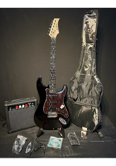 Siyah Hss Elektro Gitar Seti Full Gitar,amfi,kılıf,tuner,kapo,askı,yedek Tel,kablo,pena