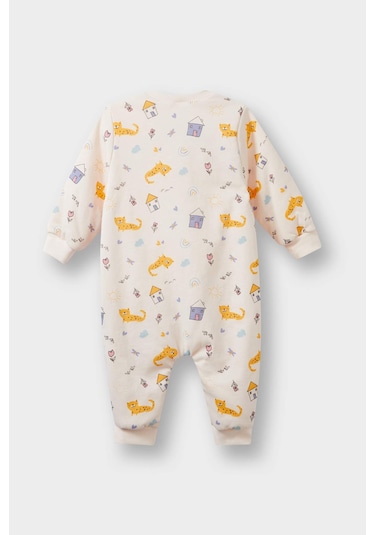 Defacto Kız Bebek Yenidoğan Desenli Fermuarlı Penye Uzun Kollu Tulum F2189a525aupn344 Pembe