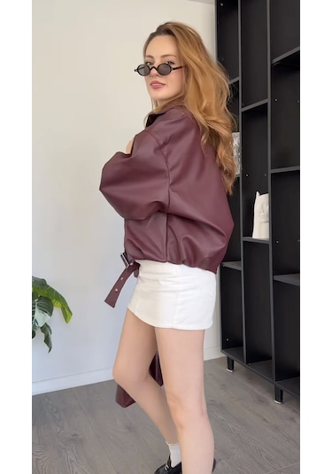 Prifaldi Premium Oversiz Bomber Deri Ceket Bordo